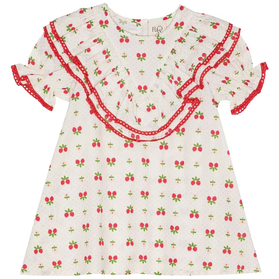 Vestido algodón estampado con fresas para niña en verano - imagen 5