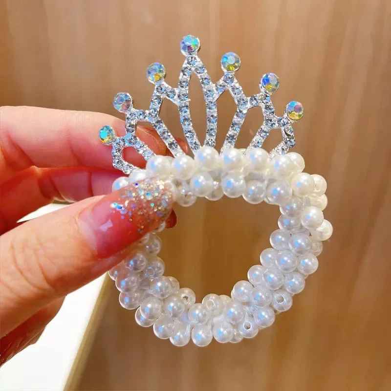 Corona de princesa con perlas y lazos elásticos para niñas - imagen 2
