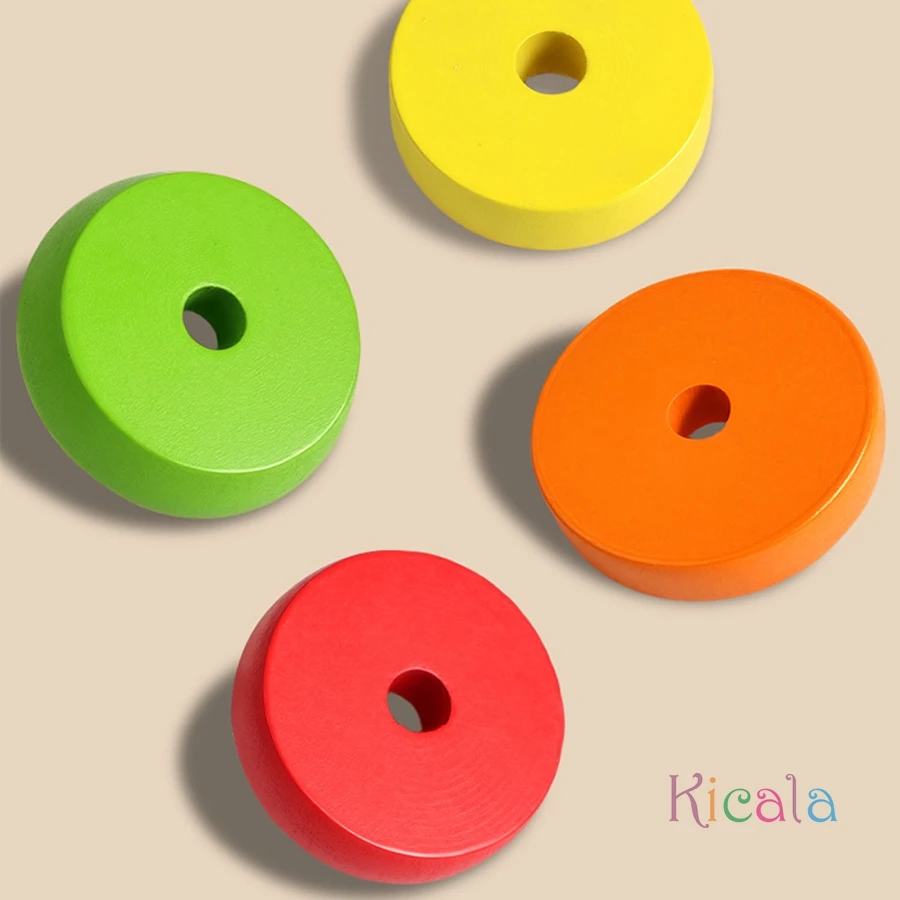 Juguete Montessori de madera con frutas apilables para aprender lógica