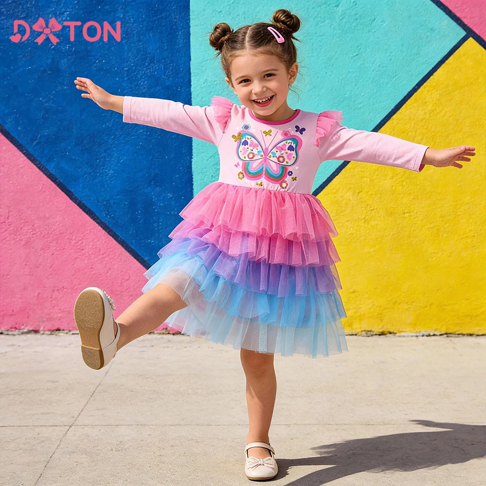 DXTON vestido princesa de malla manga larga con mariposas