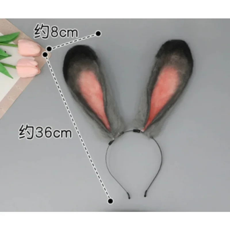Diadema orejas de conejo gris en felpa para disfraces Lolita - imagen 4