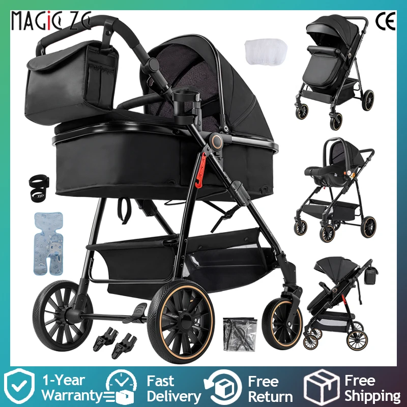 Cochecito de bebé con silla de coche y arnés de seguridad completo