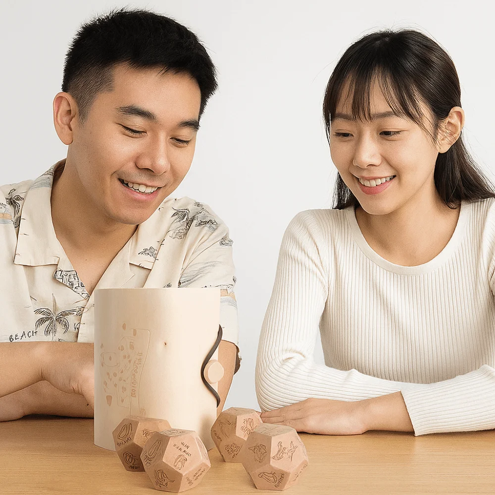 Juego de dados alimentarios en madera para decisiones aleatorias - imagen 3