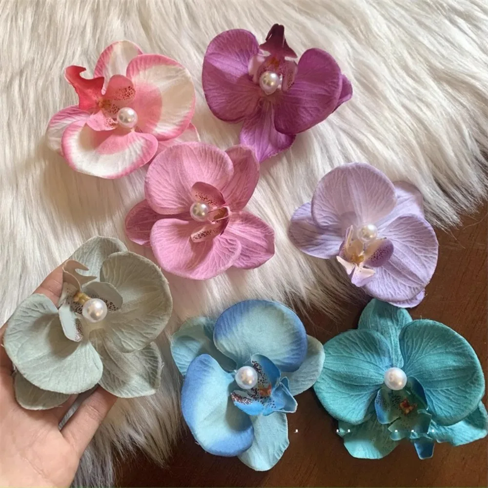 Pinzas para el pelo con flores de orquídea artificial, mariposas y perlas - imagen 5