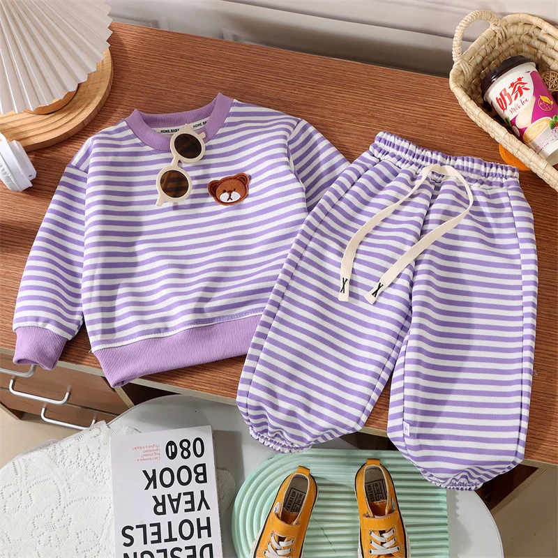 Conjunto de dos piezas osito a rayas para entretiempo infantil - imagen 2