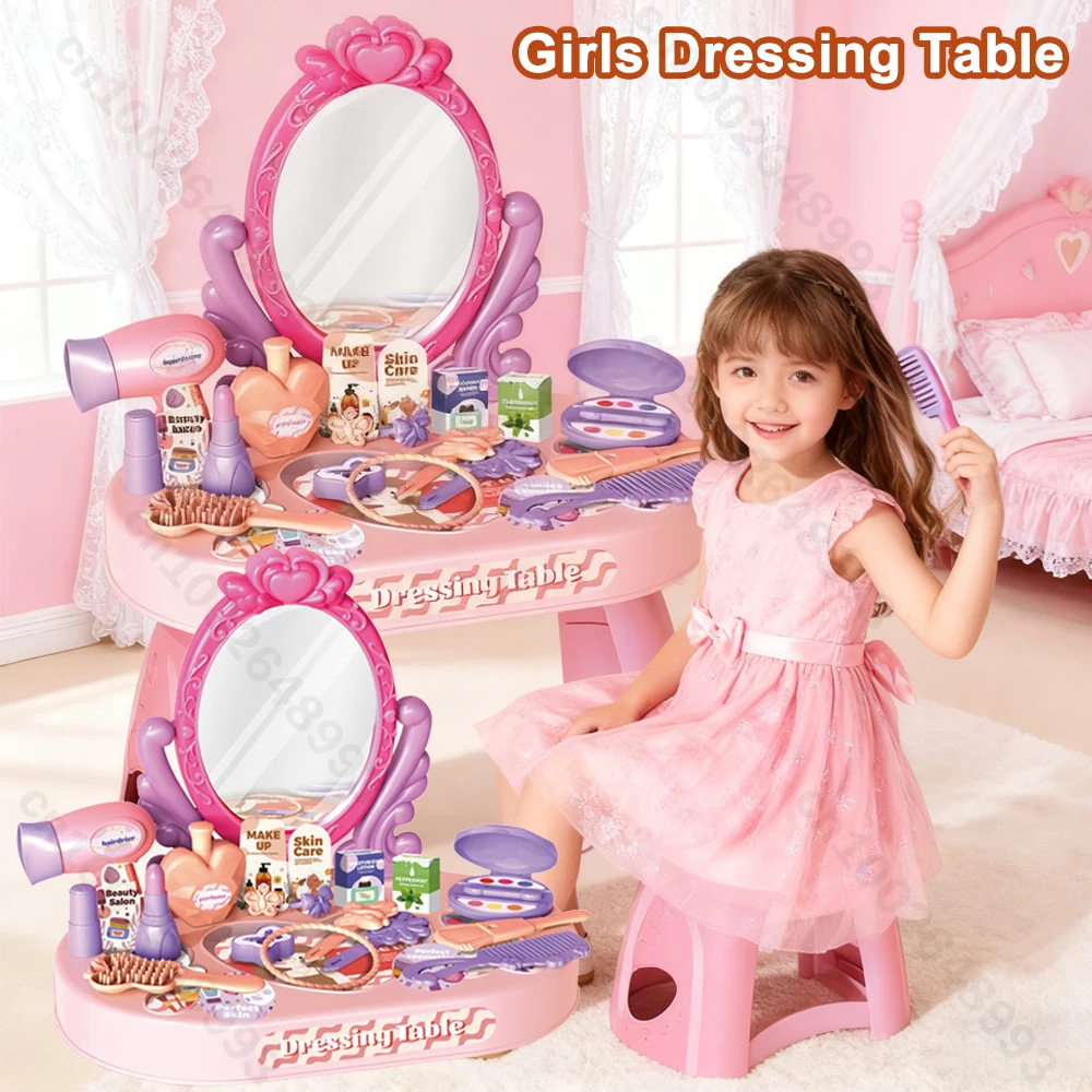 Tocador infantil con maquillaje de juguete y joyería de manualidades - imagen 2