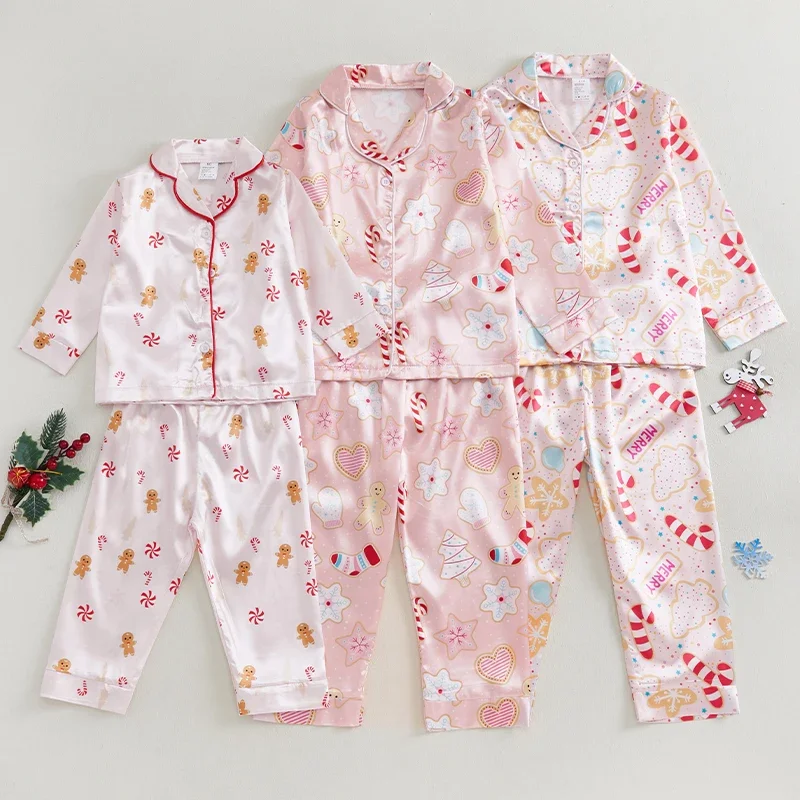 VISgogo Pijama infantil navideño con estampado de pan de jengibre - imagen 5