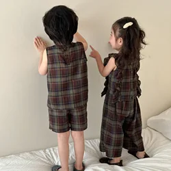 Ropa para hermanos a juego de verano con chaleco y pantalón corto