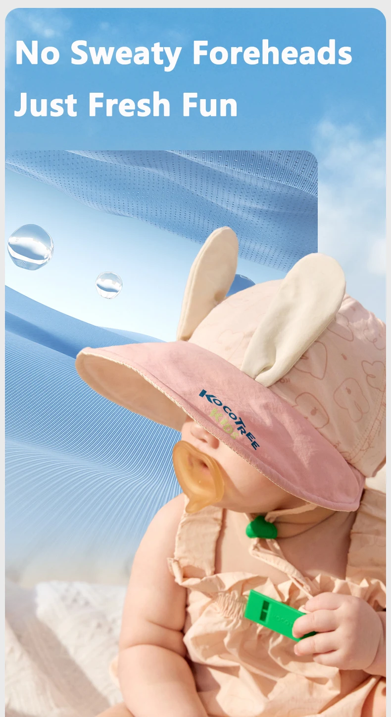 Sombrero de sol 3D con conejito, ala ancha y visera curvada