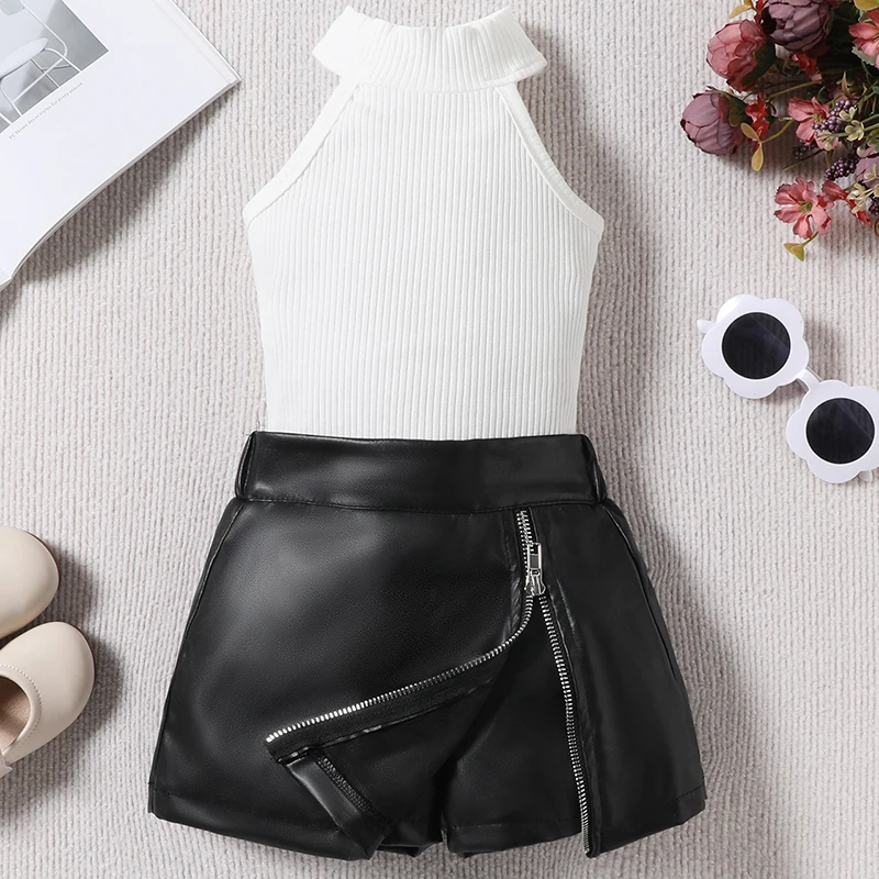 Conjunto bebé sin mangas de algodón con pantalón corto efecto piel - imagen 4