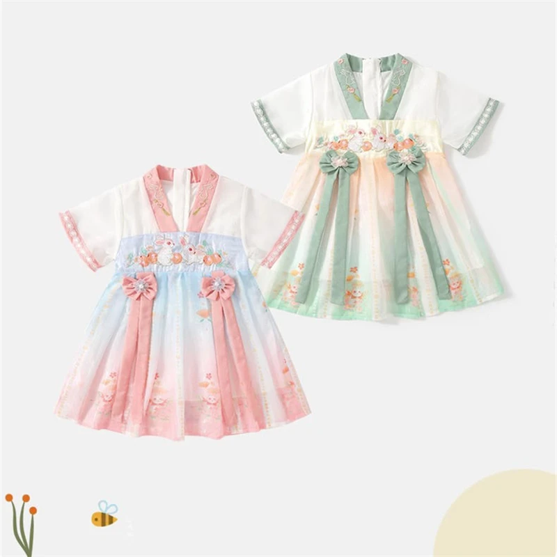Vestido infantil de verano para niña con bordado de conejito - imagen 3