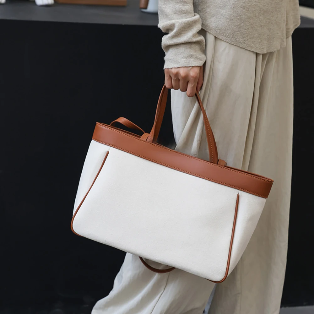 Bolsa de pañales estilo bolso marrón y blanco de gran capacidad - imagen 2
