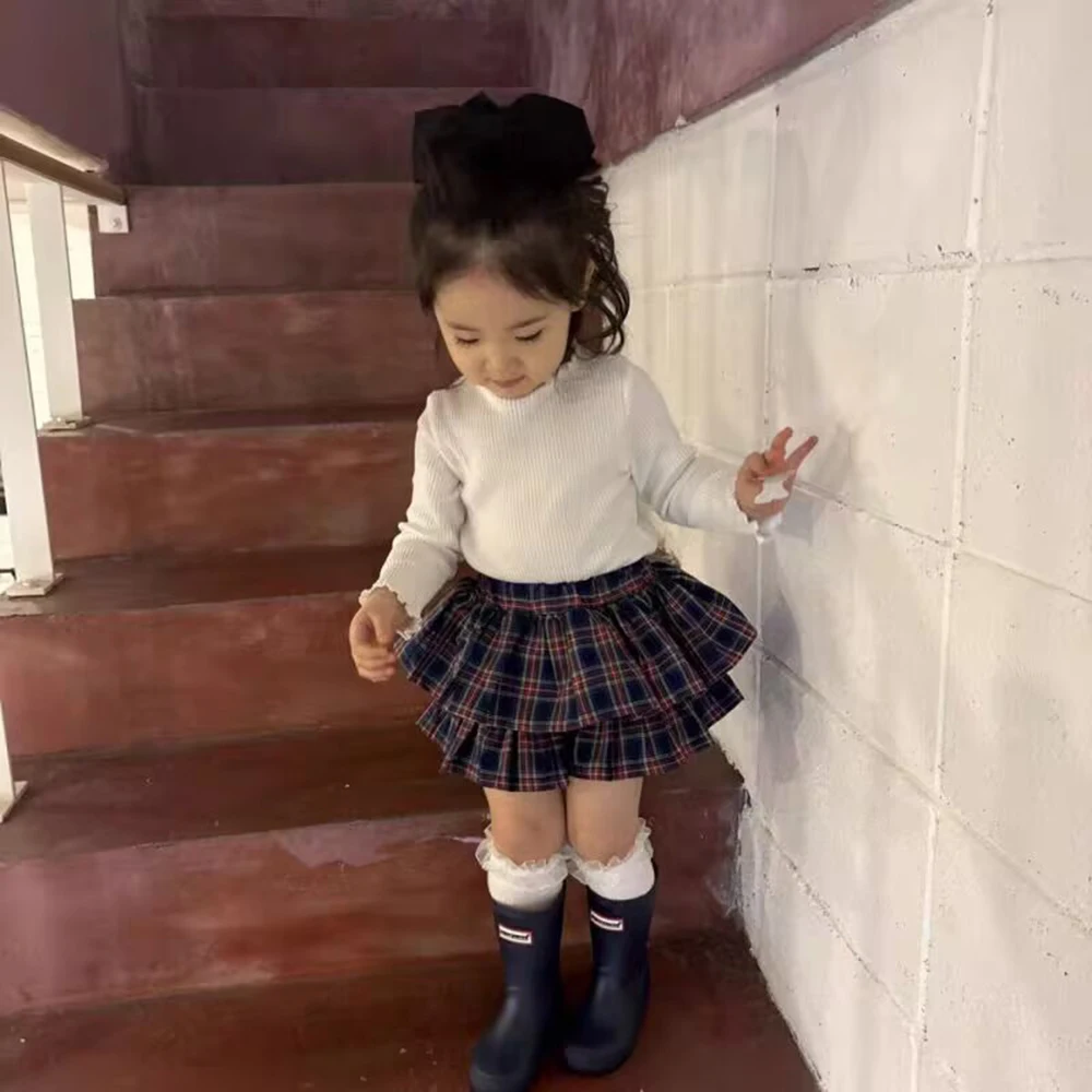 Falda pantalón a cuadros con volantes estilo tutú para bebé niña - imagen 4