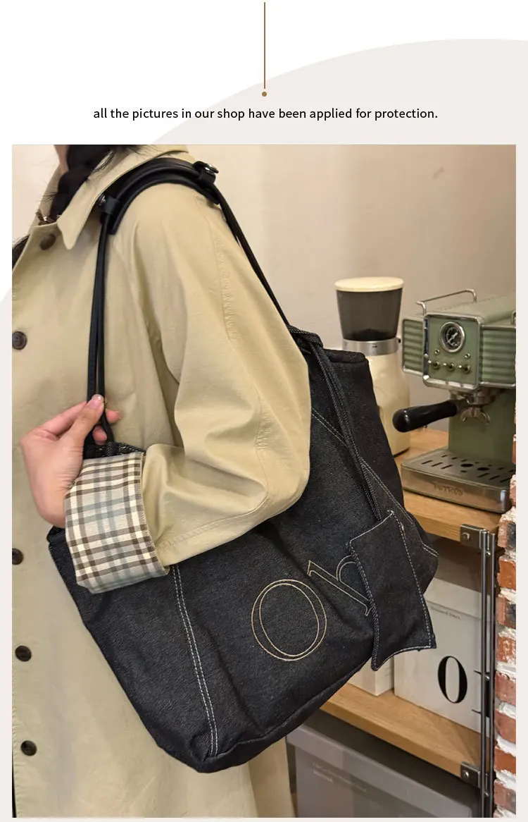 Bolso bandolera vaquero retro con letras, gran capacidad - imagen 4
