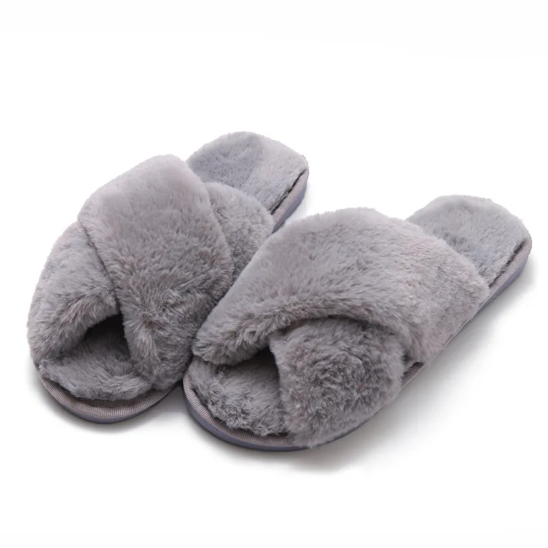 Pantuflas cruzadas de felpa y lana para otoño e invierno - imagen 3