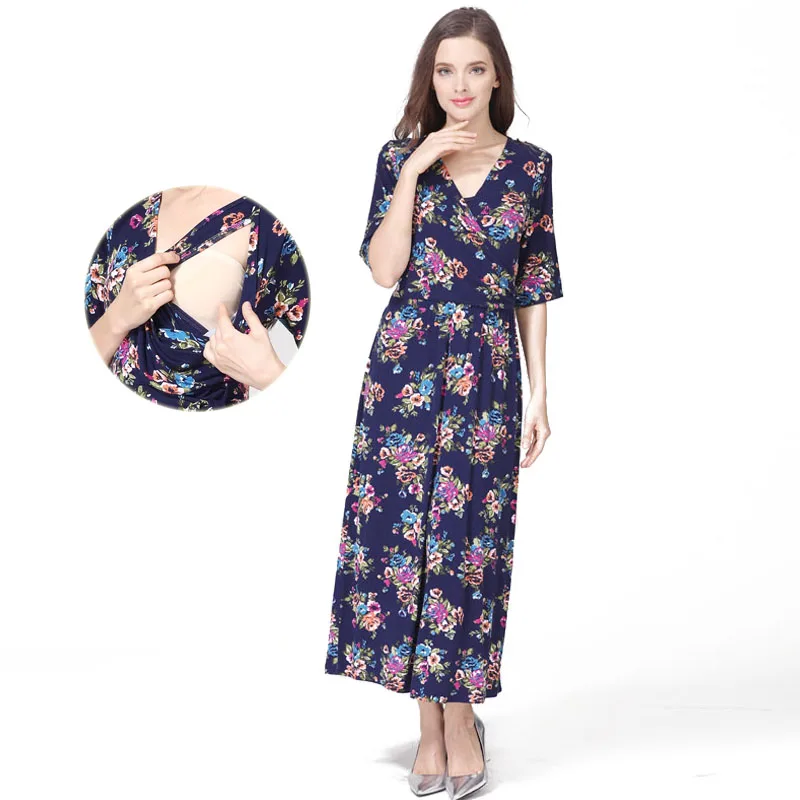 Vestido de lactancia estampado para fiesta posparto con cuello V - imagen 4