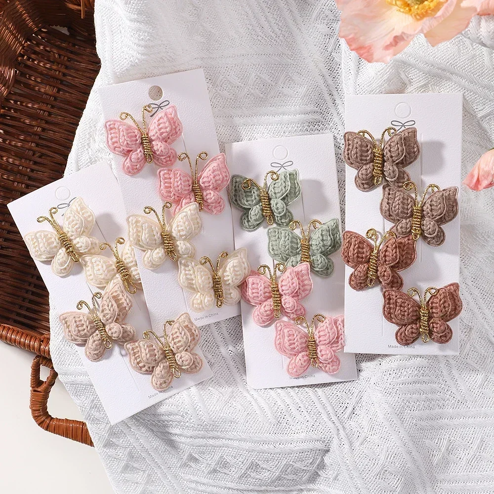 Set de 4 horquillas con tocado tejido crochet y mariposa