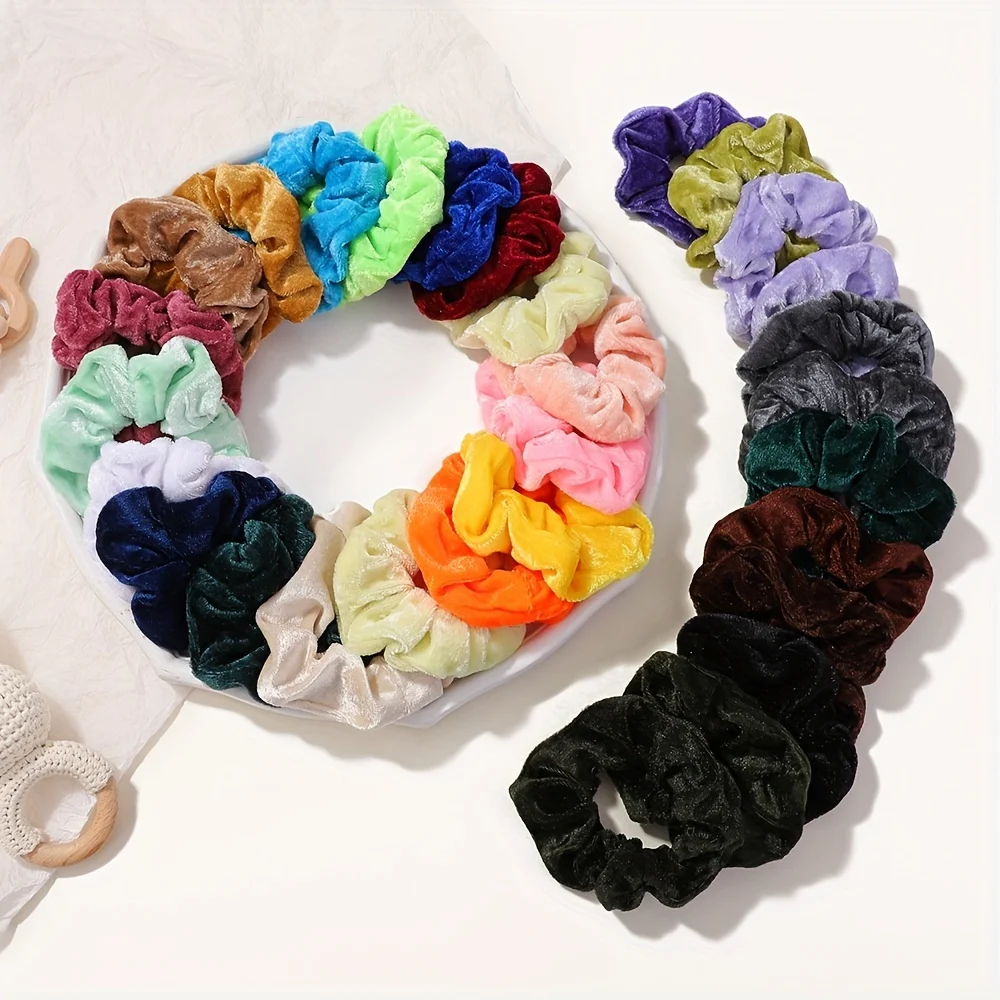 Coleteros de terciopelo elásticos para niñas – colores suaves - imagen 3