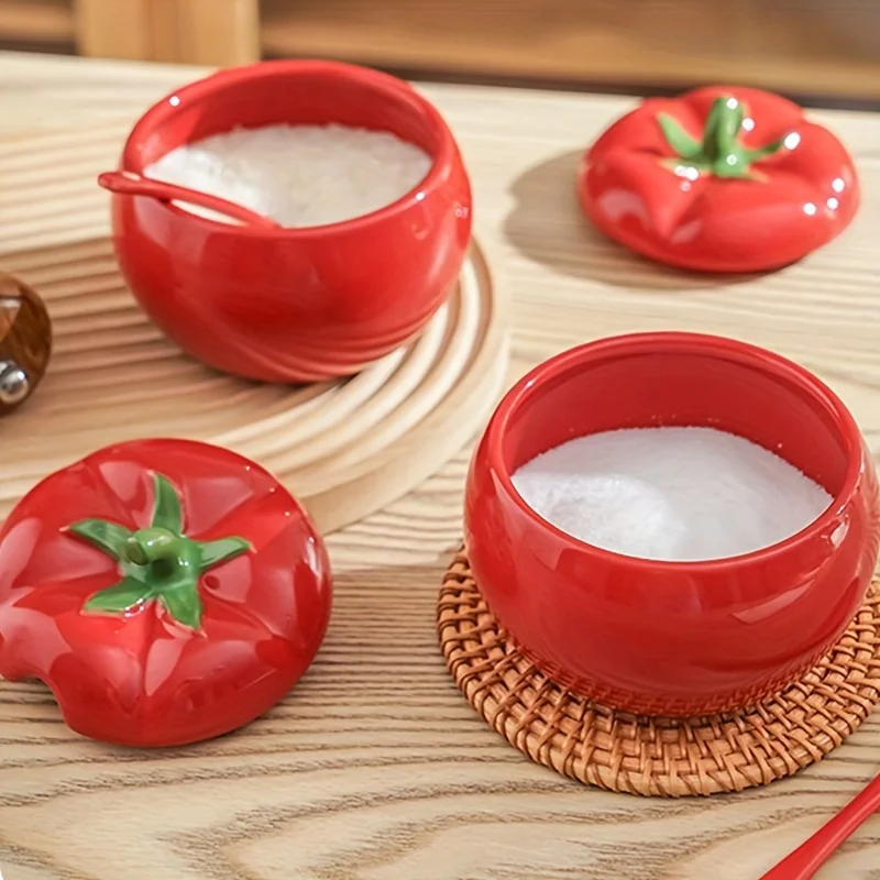 Azucarero de cerámica con forma de tomate en rojo