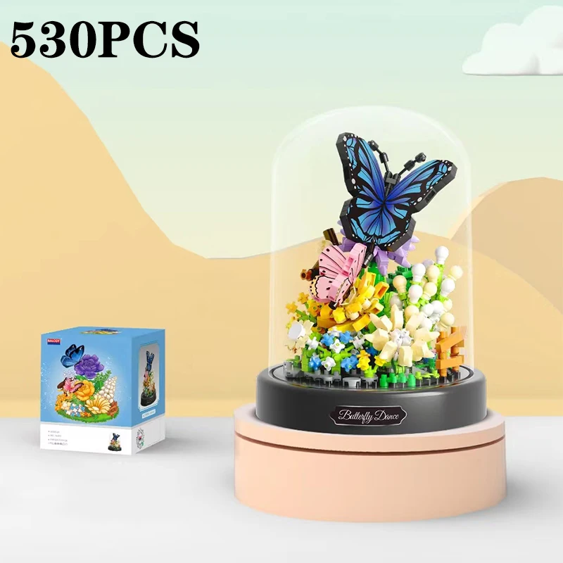Bloques de construcción Bonsái - Flores y mariposas en maceta