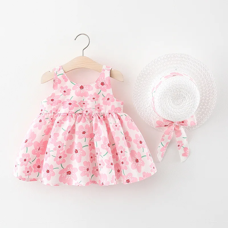 Vestido de verano floral con lazo y sombrero para niña - imagen 5