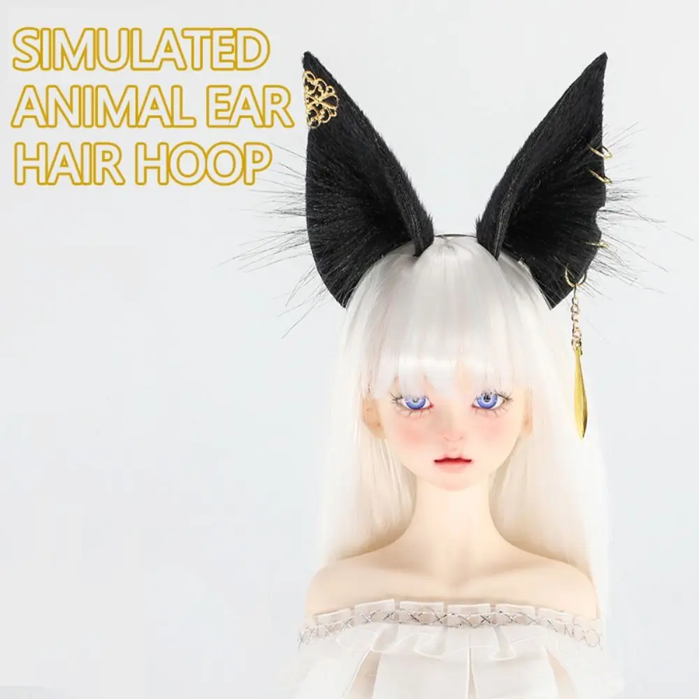 Diadema orejas de gato simuladas estilo tierno negro y blanco - imagen 3