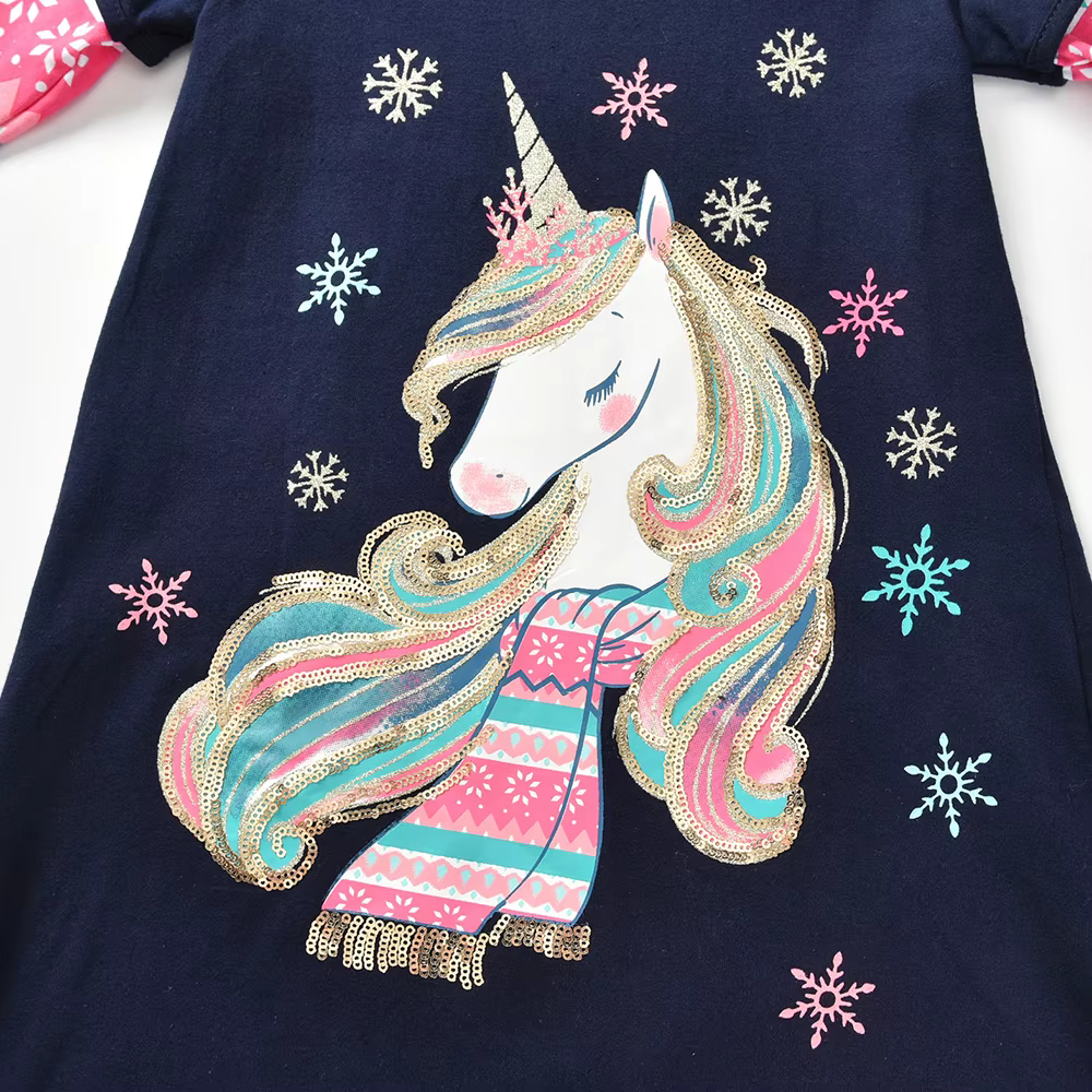 DXTON vestido de Navidad para niñas manga larga con copos de nieve - imagen 5