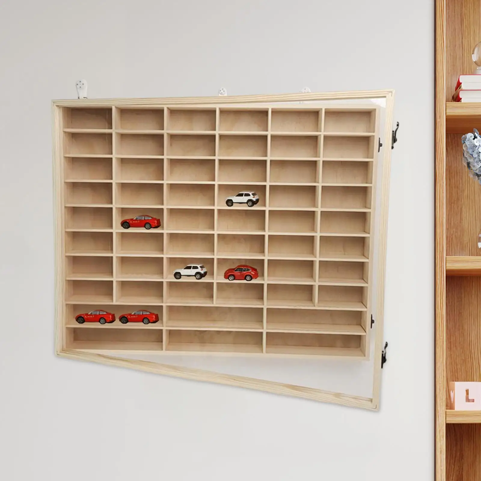Vitrina de coches de juguete de madera con puerta antipolvo en pared - imagen 2
