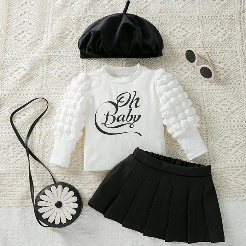BC304 Conjunto 3 piezas para niña: tops abombados, falda y sombrero - imagen 2