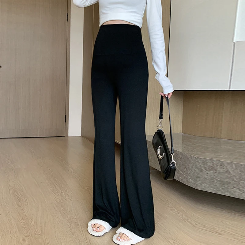 Pantalones de maternidad pierna ancha con cintura alta drapeada
