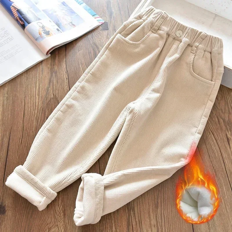 Pantalones de pana para niñas con forro polar, invierno - imagen 5