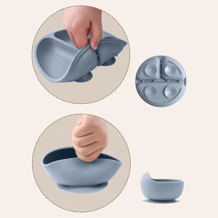 Vajilla de silicona para bebé con plato succión y cuenco babero