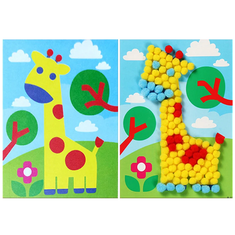 Pegatinas infantiles decorativas con botones y pompones artesanía