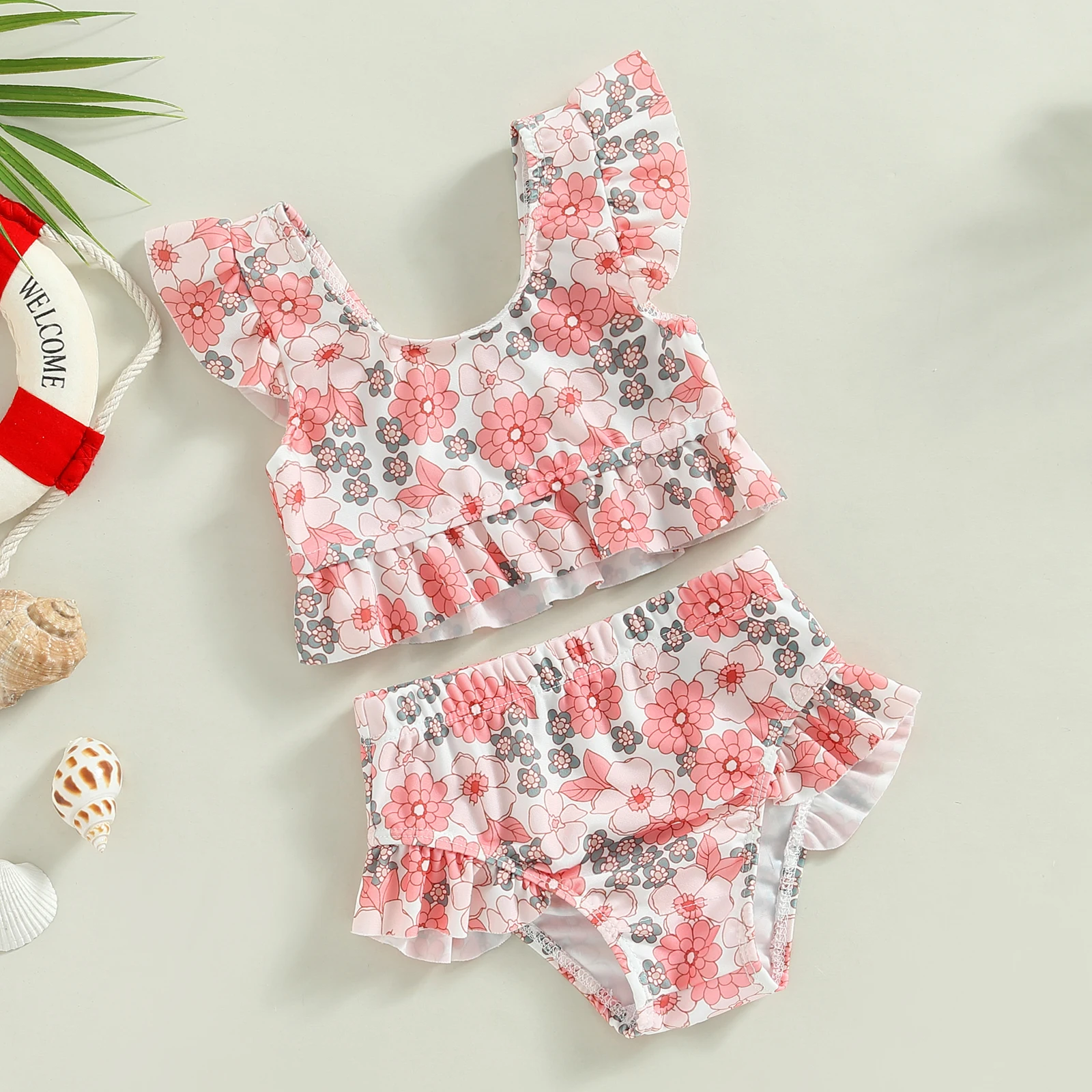 Bikini niña estampado floral con tirantes tipo halter de playa - imagen 3