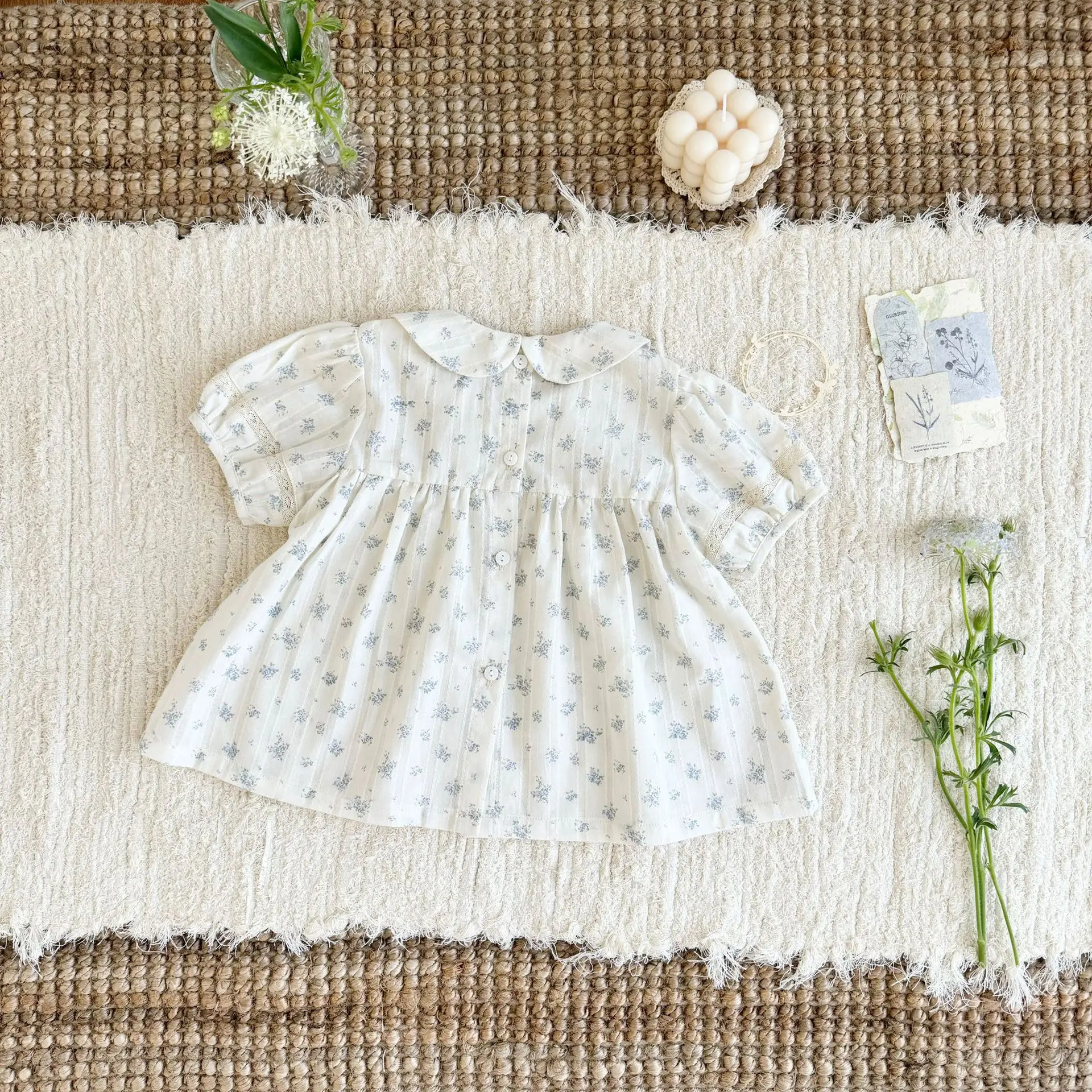 Camisa de verano de niña de algodón con estampado floral manga corta