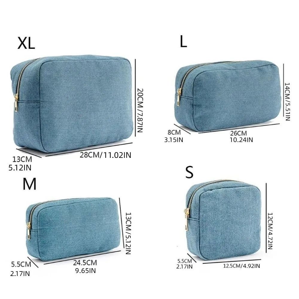 Bolsa maquillaje mezclilla azul con cierre para viaje - imagen 4