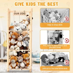 Organizador de peluches para dormitorio con muñecas de madera