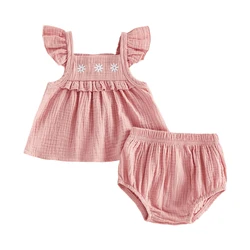 Conjunto de verano para niña pequeña: top y pantalón corto bordado