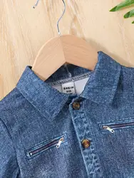 Pantalones cortos denim niño estilo retro con solapa y estampado digital