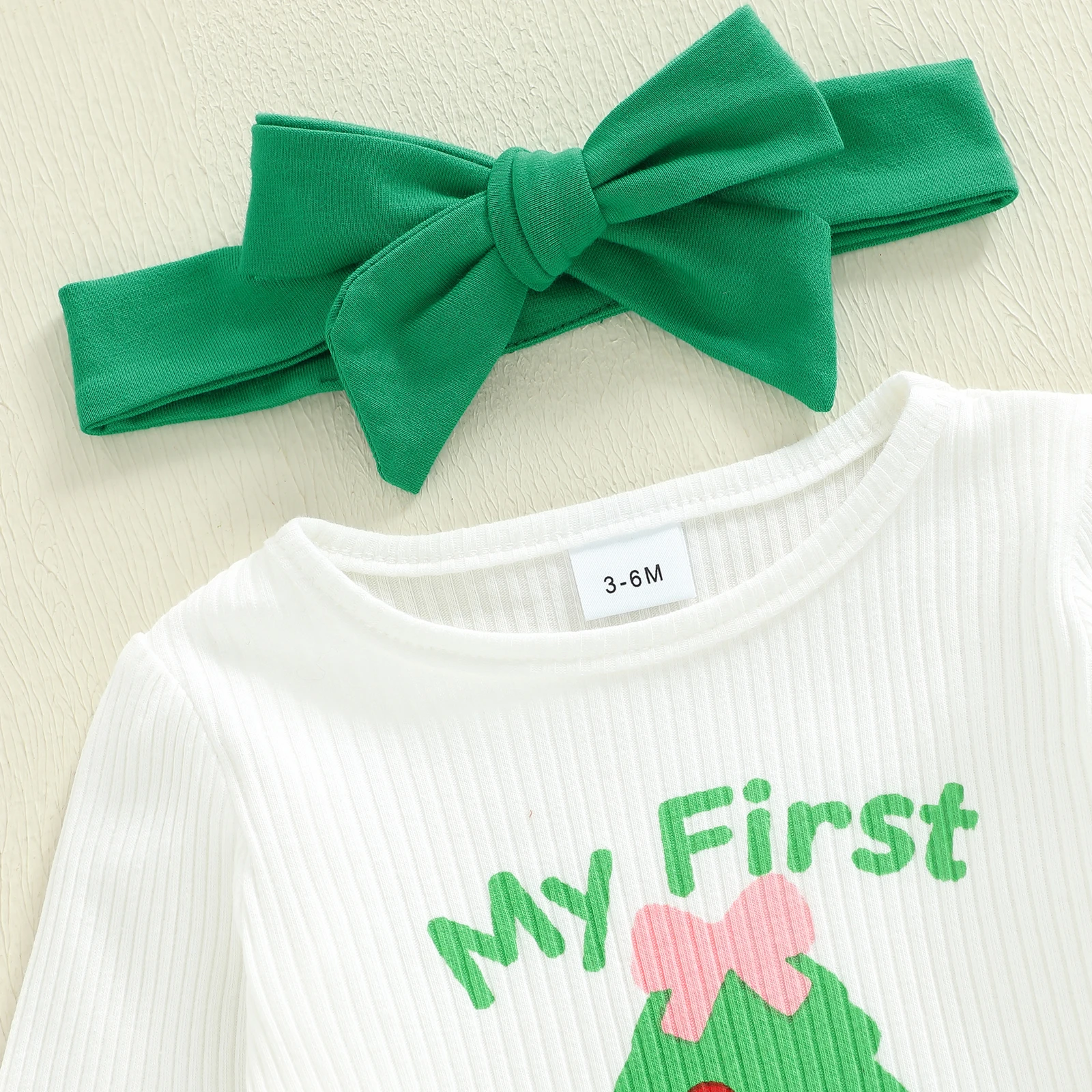 Tregren conjunto de Navidad para bebé niña con mameluco y diadema - imagen 3