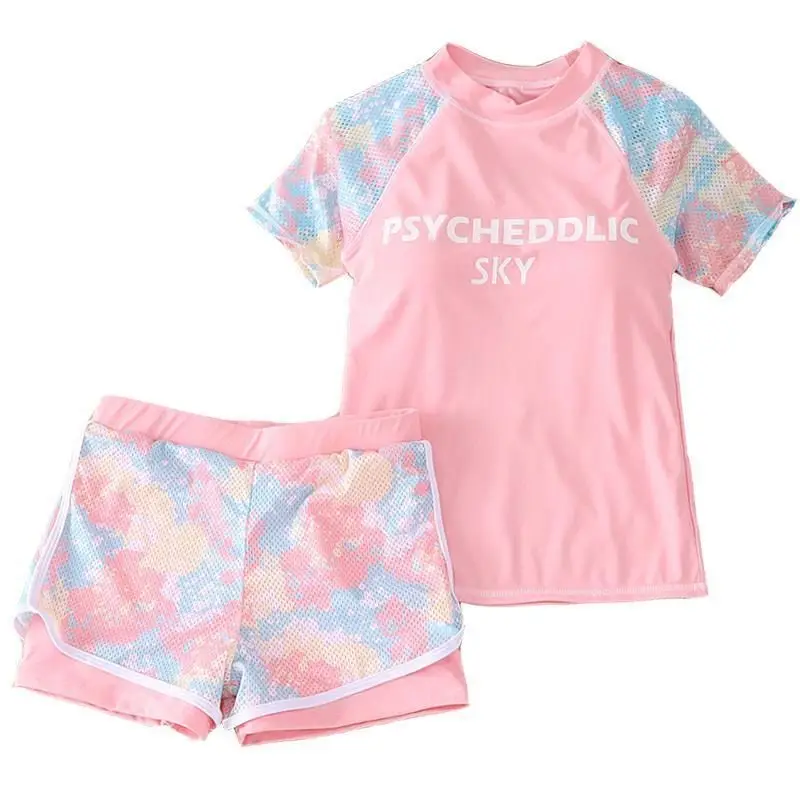 Traje de baño deportivo niña – conjunto rosa y azul verano - imagen 4