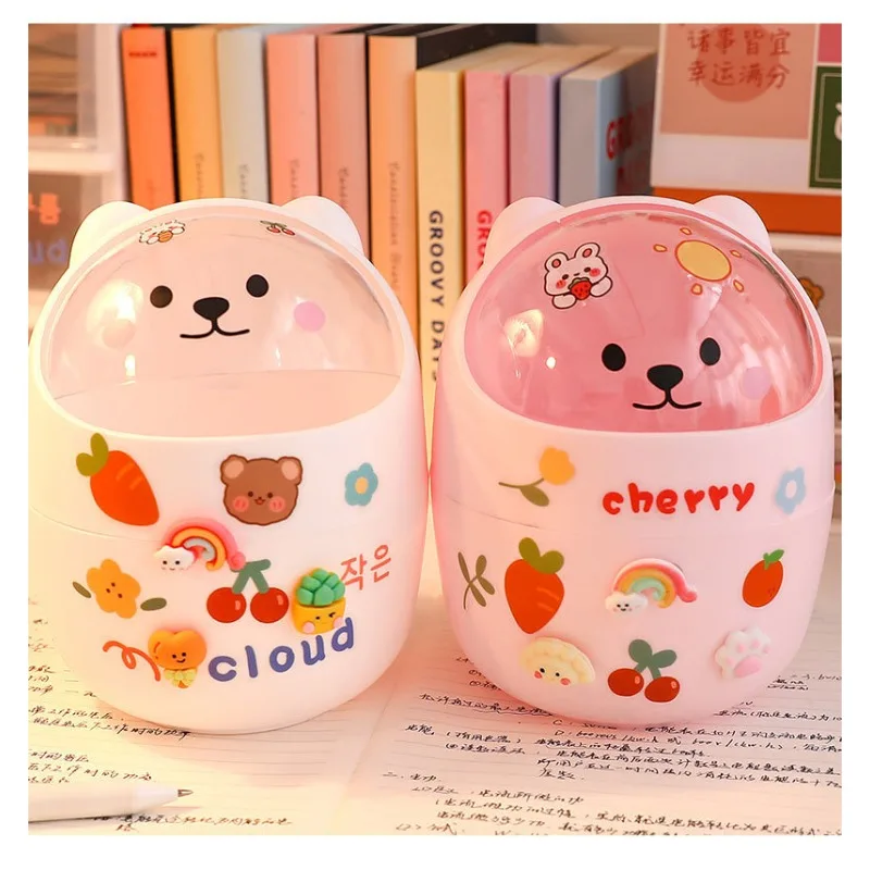 Papelera infantil con tapa para escritorio – Diseño kawaii niños - imagen 2