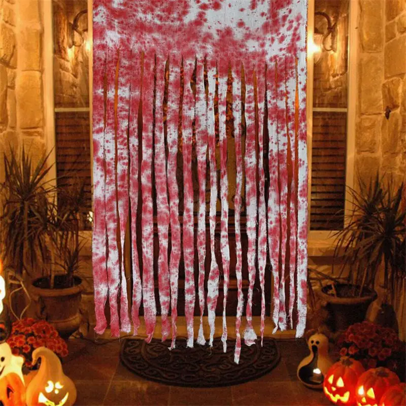 Cortina de puerta Halloween terror con gasa roja y red sangre - imagen 3