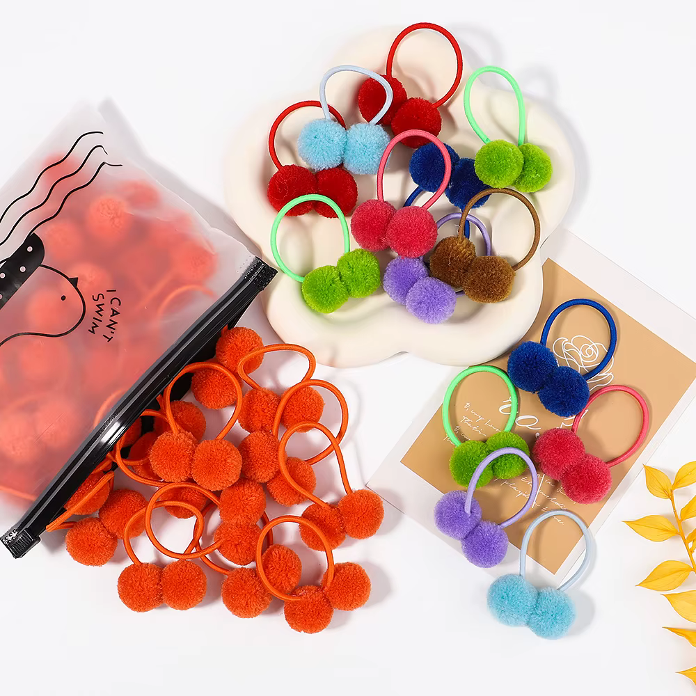 coleteros elásticos con pompon de felpa para niñas - imagen 5