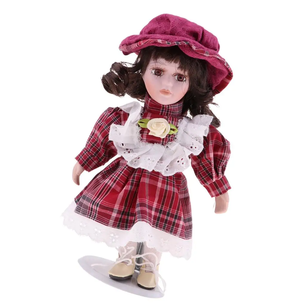 Muñeca de porcelana victoriana en miniatura con vestido rojo - imagen 4