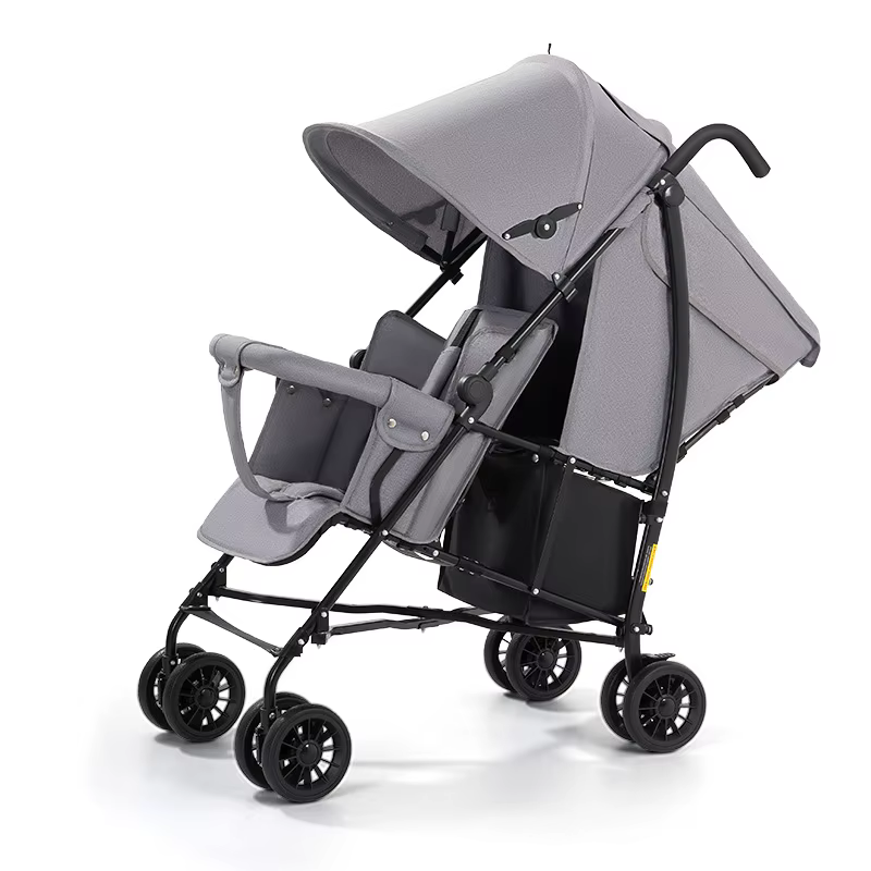 Cochecito gemelar ligero plegable con doble asiento reclinable - imagen 3