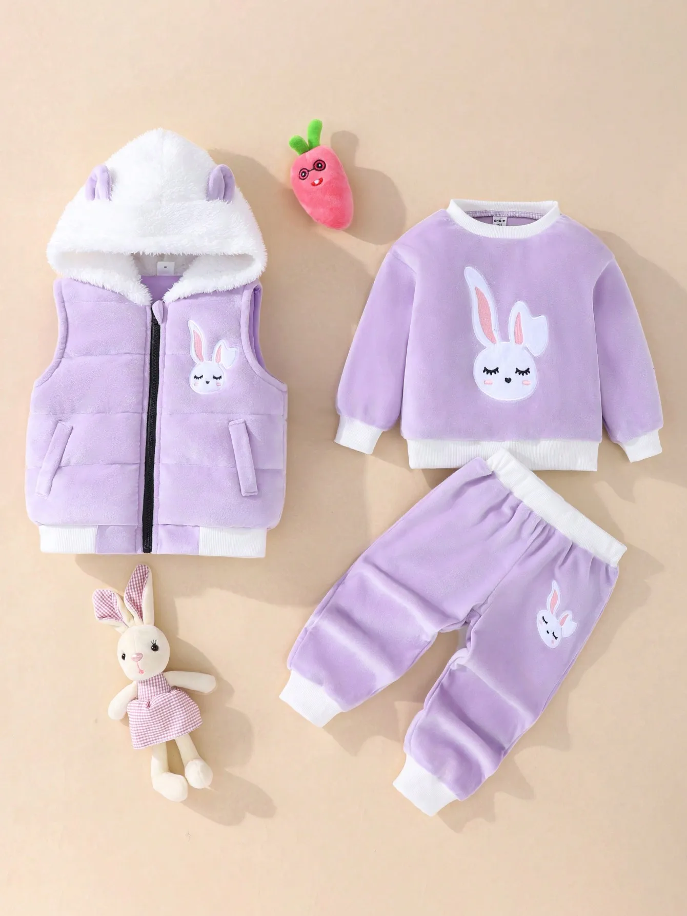 Conjunto cálido para niña otoño invierno con bordado de conejito