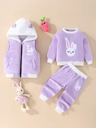 Conjunto cálido para niña otoño invierno con bordado de conejito