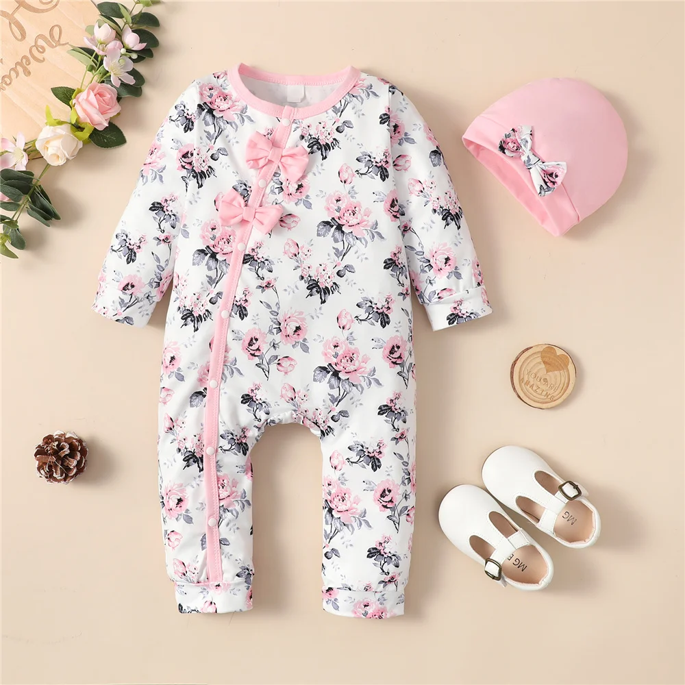 Pelele floral para bebé niña – Manga larga con sombrero de primavera - imagen 2