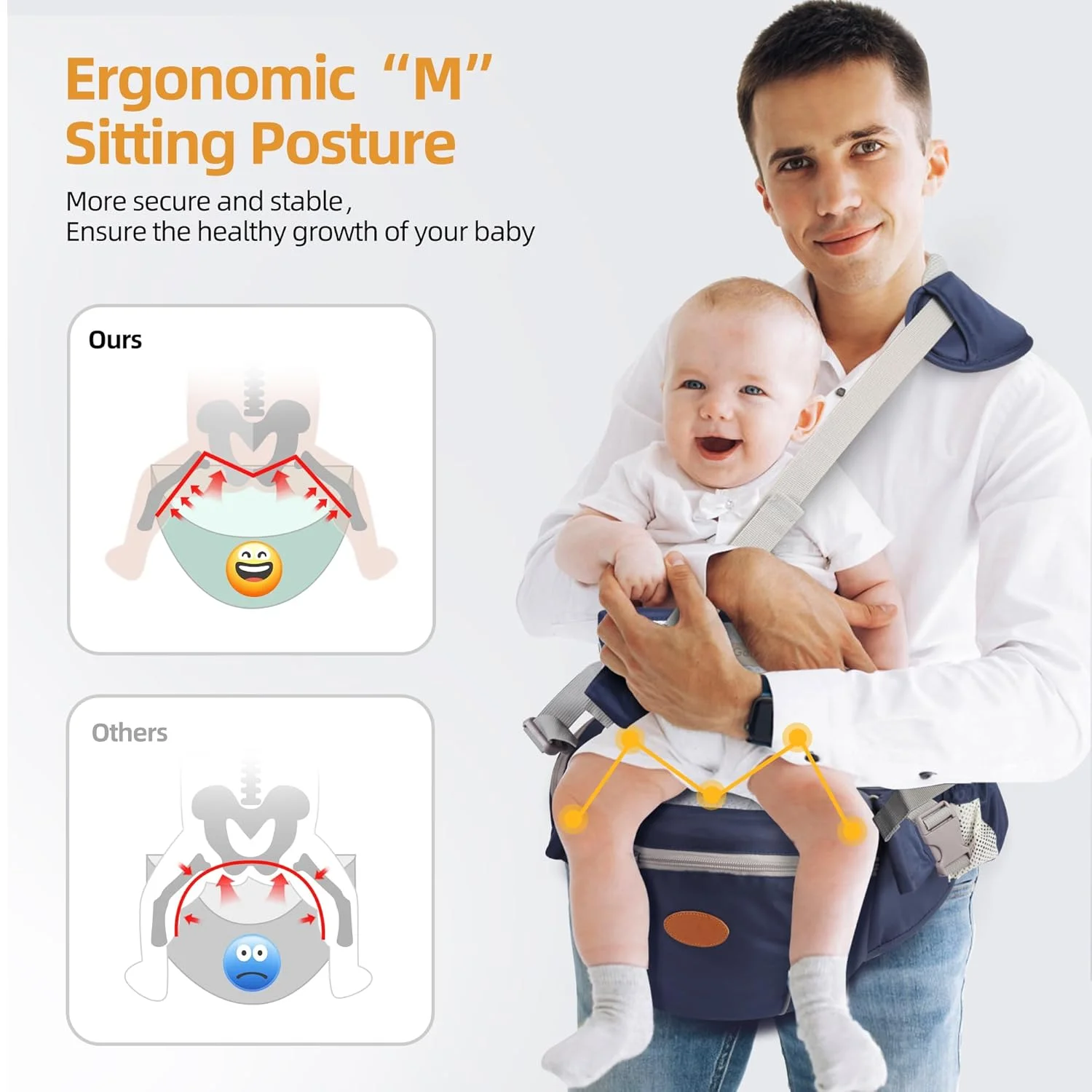 Portabebés ergonómico con asiento de cadera y cabestrillo - imagen 5